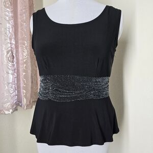Black sleeveles tops with shimmer accents Boat neck Peplum Stretchable Size 12